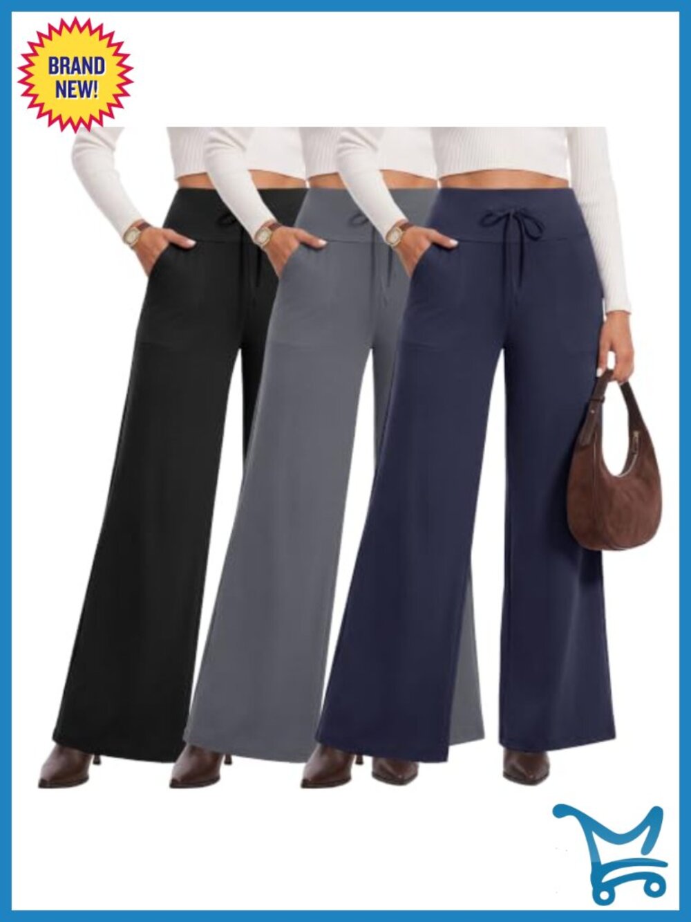 3 Pack Wide Leg Lounge Pants with Pockets Drawstring Women